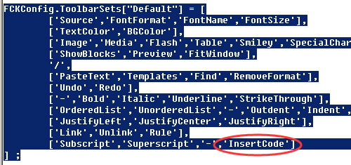在Toolbar顯示&ldquo;'insertcode'&rdquo;插件