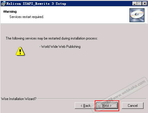 提示WWW服務需要重啟，直接點擊&ldquo;Next&rdquo;