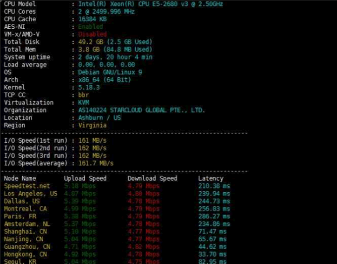 華納云新加坡VPS測評：服務器性能和上傳下載速度